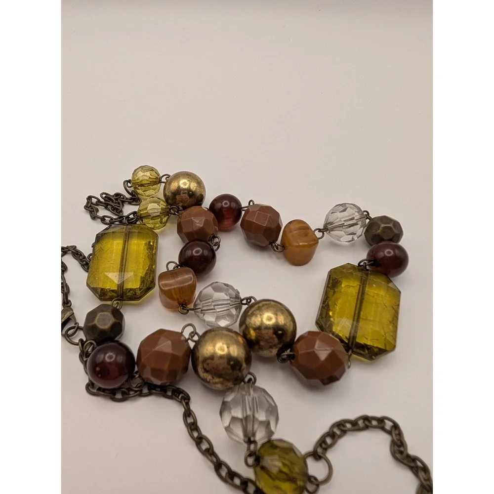 Vintage 90s Earth Tones Boho Statement Necklace In‎ Yellow Brown